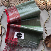 Indupriyaa Mehndi Green Handloom Raga Tissue Saree